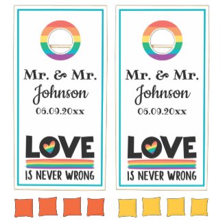 LGBTQ Pride Mr & Mr love is never wrong gay family Cornhole Set
