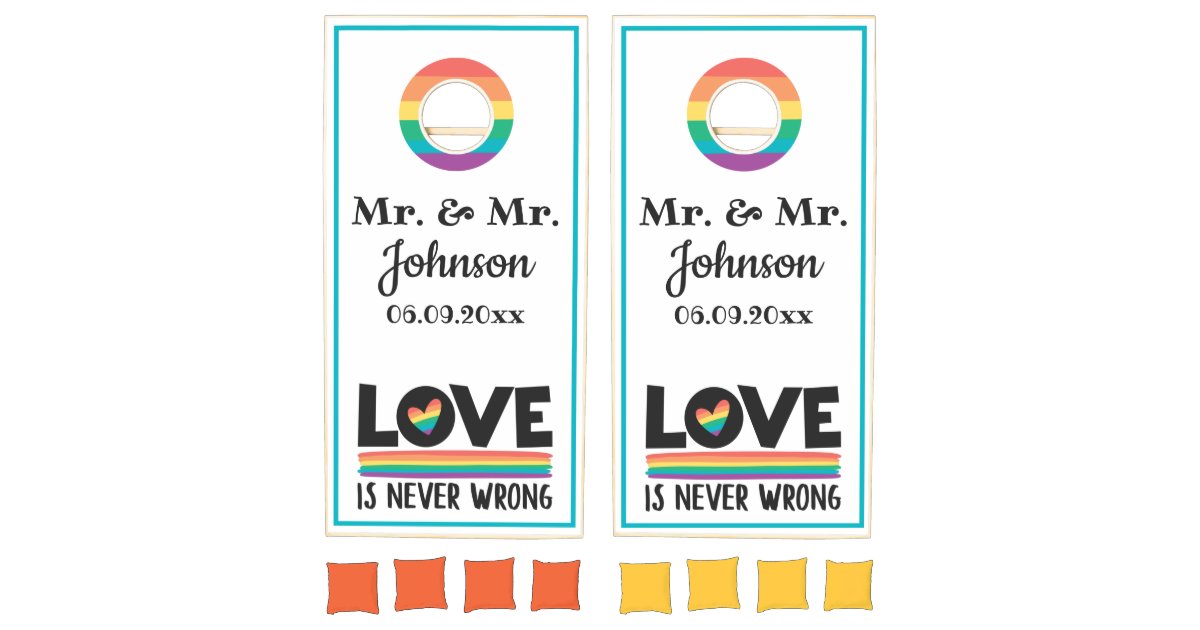 LGBTQ Pride Mr & Mr love is never wrong gay family Cornhole Set | Zazzle