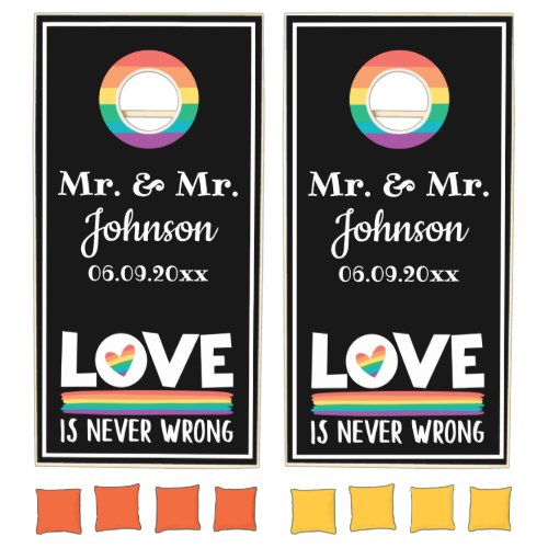 LGBTQ Pride Mr  Mr love is never wrong gay family Cornhole Set