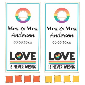 LGBTQ Pride Mr & Mr love is never wrong gay family Cornhole Set
