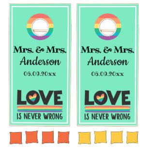 LGBTQ Pride Mr & Mr love is never wrong gay family Cornhole Set
