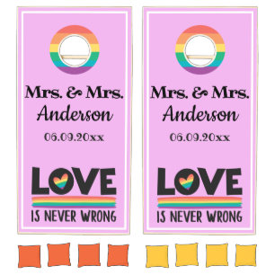 LGBTQ Pride Mr & Mr love is never wrong gay family Cornhole Set