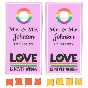LGBTQ Pride Mr & Mr love is never wrong gay family Cornhole Set