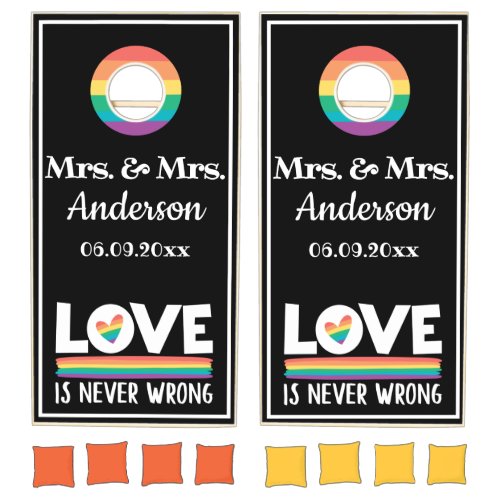 LGBTQ Pride Mr  Mr love is never wrong gay family Cornhole Set