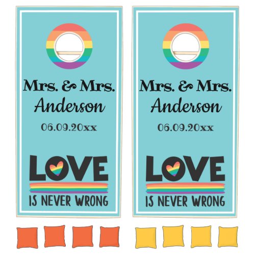 LGBTQ Pride Mr  Mr love is never wrong gay family Cornhole Set