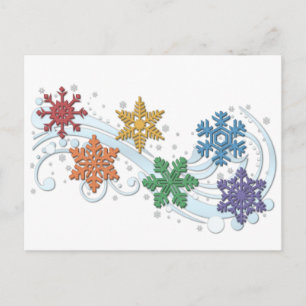 LGBTQ Pride Rainbow Colored Winter Snowflakes Postcard