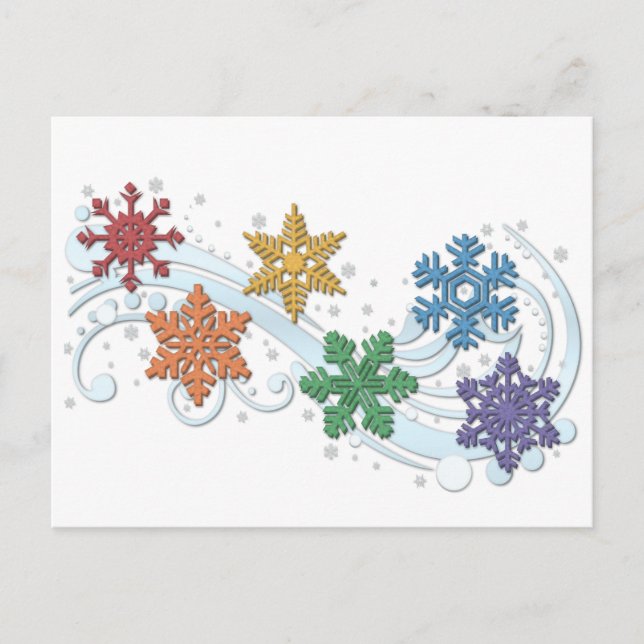 LGBTQ Pride Rainbow Colored Winter Snowflakes  Postcard (Front)