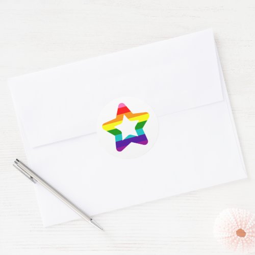 LGBTQ Pride Rainbow Colorful Christmas Star Classic Round Sticker