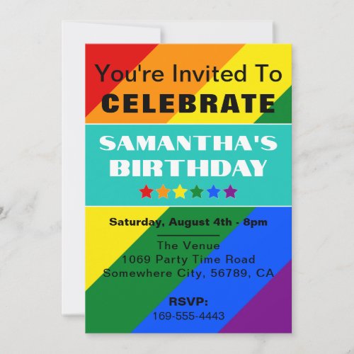 LGBTQ Pride Rainbow Colors Birthday Invitation