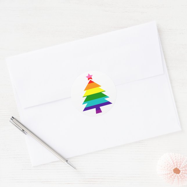 LGBTQ Pride Rainbow Colors Christmas Tree Classic Round Sticker (Envelope)