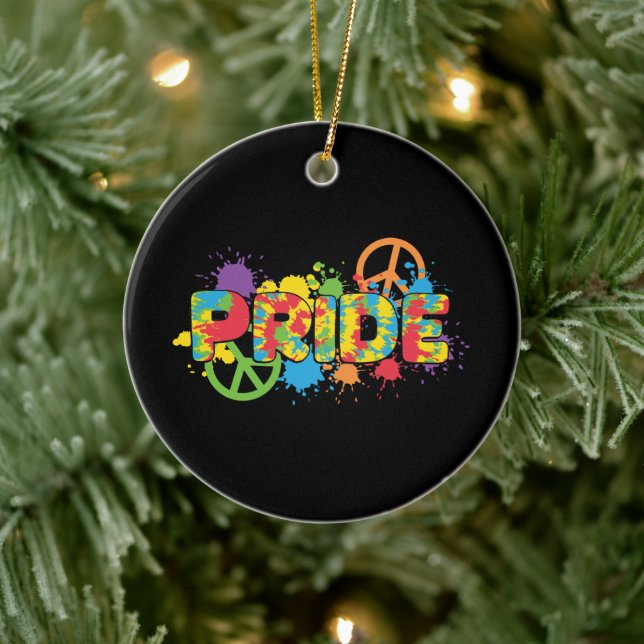 LGBTQ - Pride - Rainbow Colors Paint Splashes Ceramic Ornament (Tree)