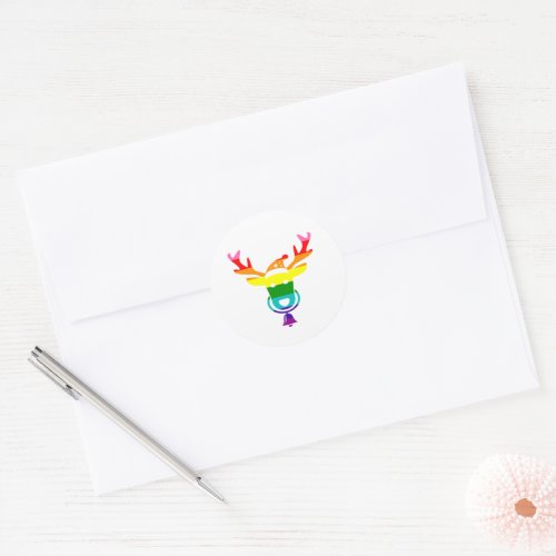 LGBTQ Pride Rainbow Cute Christmas Reindeer Classic Round Sticker