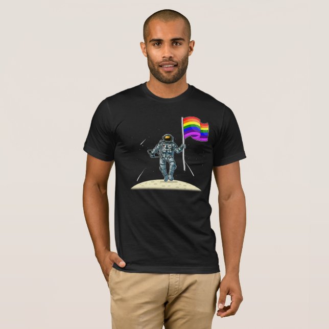LGBTQ Pride Rainbow Flag - Astronaut on Moon T-Shirt (Front Full)