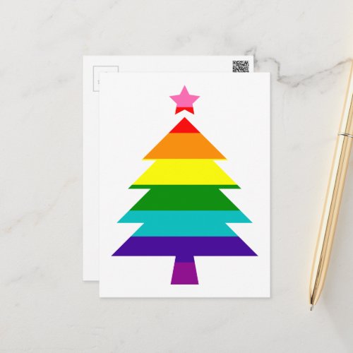 LGBTQ Pride Rainbow Flag Christmas Tree Holiday Postcard