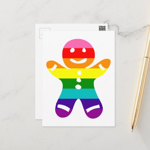 LGBTQ Pride Rainbow Flag Cute Christmas Cookie Holiday Postcard