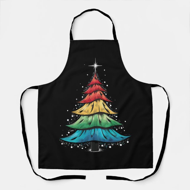 LGBTQ Pride Rainbow Flag Gay Christmas Tree Gifts Apron (Front)