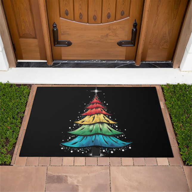 LGBTQ Pride Rainbow Flag Gay Christmas Tree Gifts Doormat (Outdoor)