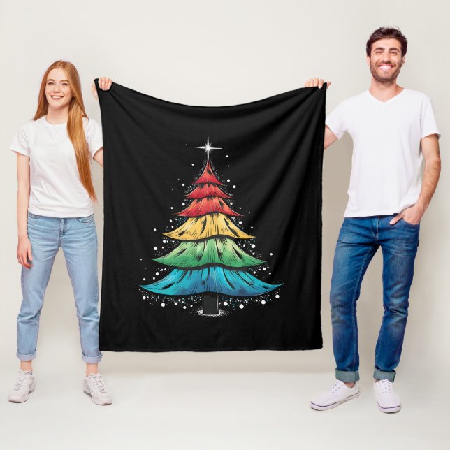 LGBTQ Pride Rainbow Flag Gay Christmas Tree Gifts Fleece Blanket (In Situ)