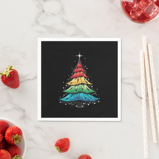 LGBTQ Pride Rainbow Flag Gay Christmas Tree Gifts Napkins (Insitu)