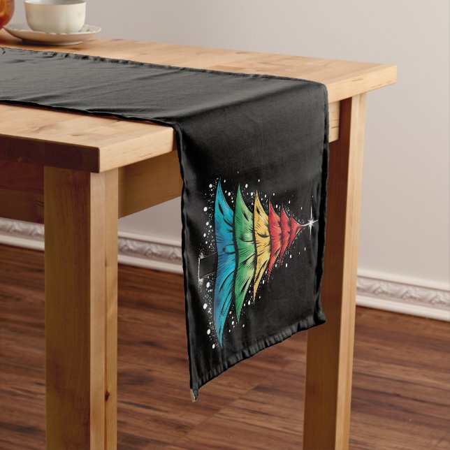 LGBTQ Pride Rainbow Flag Gay Christmas Tree Gifts Short Table Runner (In Situ)