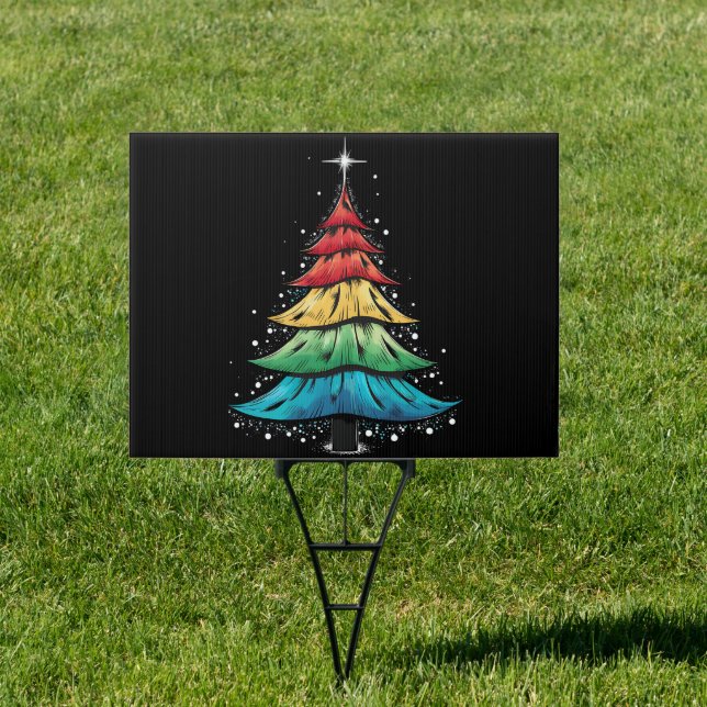 LGBTQ Pride Rainbow Flag Gay Christmas Tree Gifts Sign (Insitu)