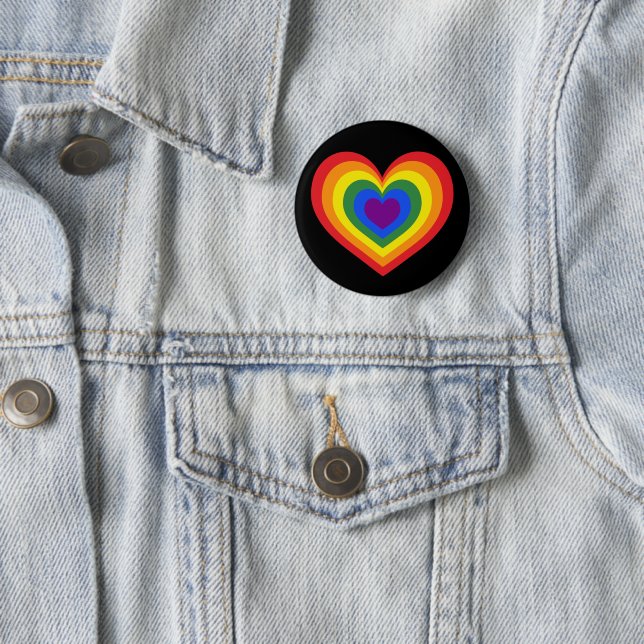 LGBTQ Pride Rainbow Heart on Black Button (In Situ)