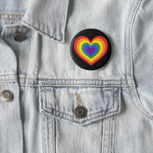 LGBTQ Pride Rainbow Heart on Black Button