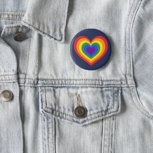 LGBTQ Pride Rainbow Heart on Navy Blue Button