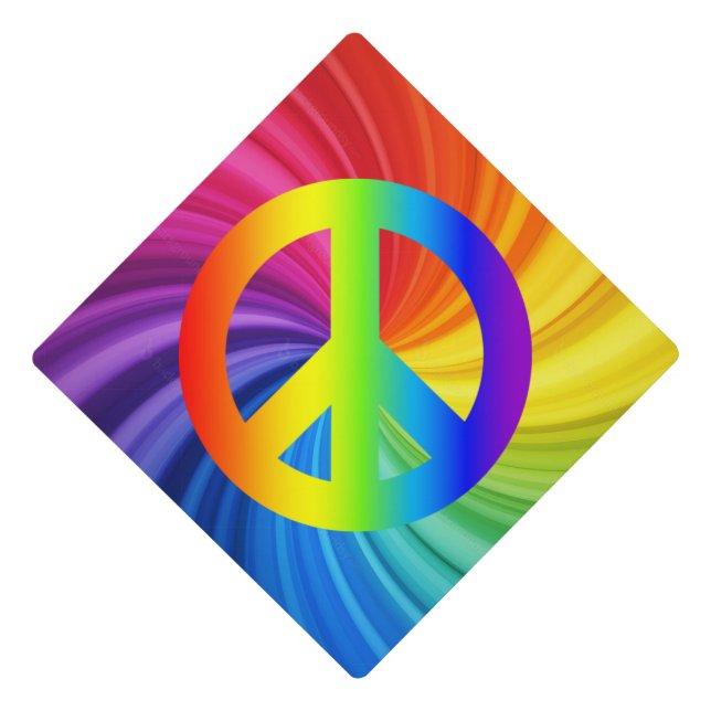 LGBTQ+ Pride Rainbow Peace Sign Graduation Cap Topper (Front)