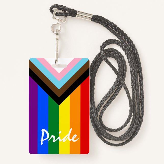 LGBTQ & Pride - Rainbow Progress Flag   Badge (Back with Lanyard)