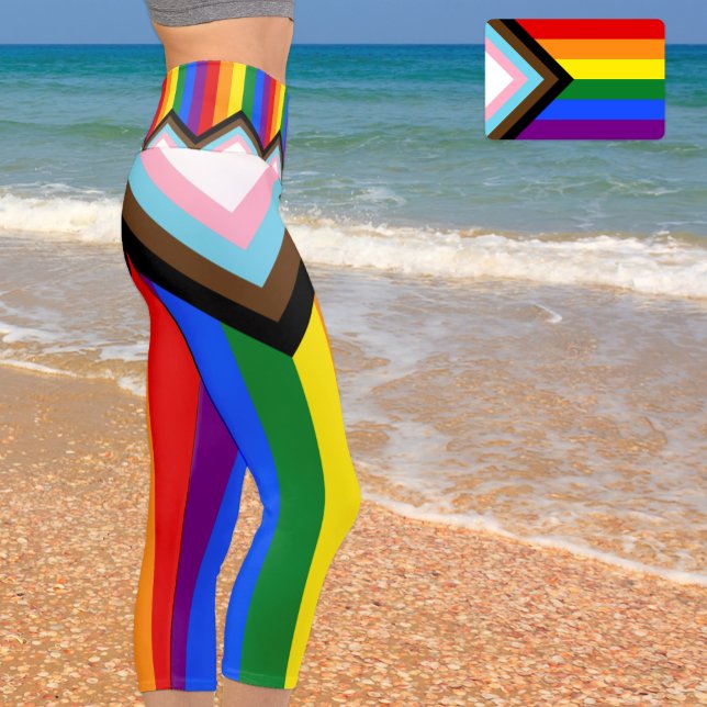 LGBTQ & Pride - Rainbow Progress Flag Capri Leggings (Creator Uploaded)