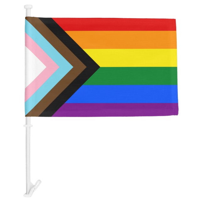 LGBTQ & Pride - Rainbow Progress Flag / Car Flags (Front)