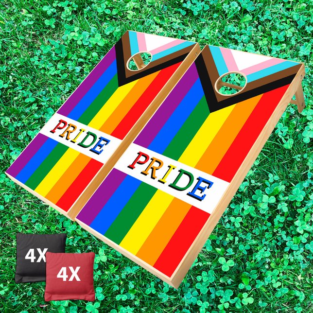 LGBTQ & Pride - Rainbow Progress Flag Cornhole Set (Creator Uploaded)