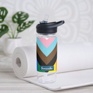 LGBTQ & Pride - Rainbow Progress Flag, Custom Name Water Bottle