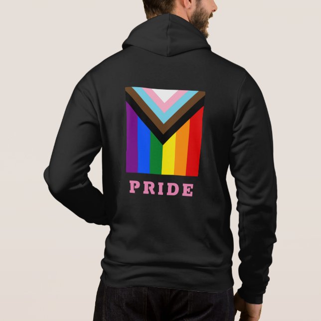 LGBTQ & Pride - Rainbow Progress Flag fashion Hoodie (Back)