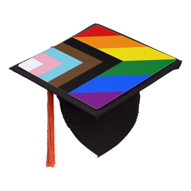 LGBTQ & Pride - Rainbow Progress Flag Graduation Cap Topper, Adult Unisex, Size: Large, Cornflower Blue/Bright Red/Purple