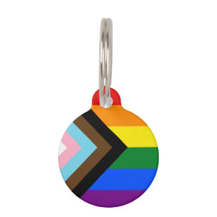 LGBTQ & Pride - Rainbow Progress Flag / Heart Pet ID Tag