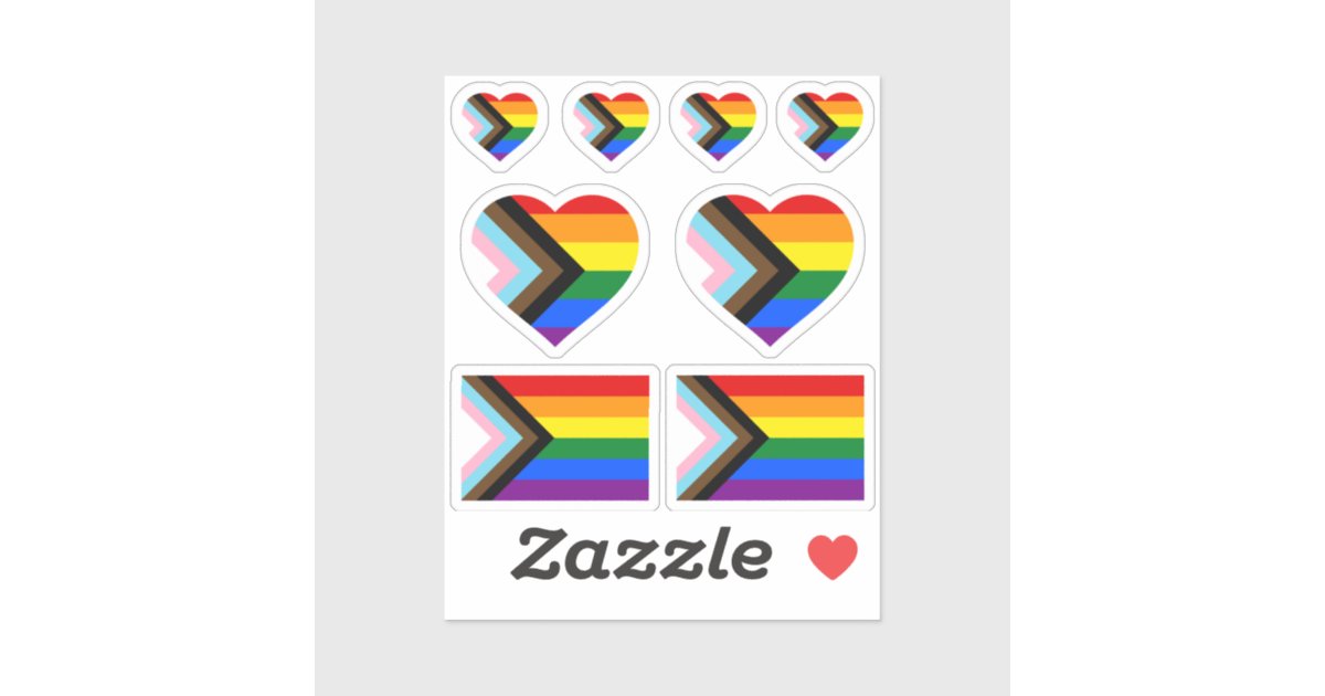 LGBTQ & Pride - Rainbow Progress Flag /Heart vinyl Sticker | Zazzle