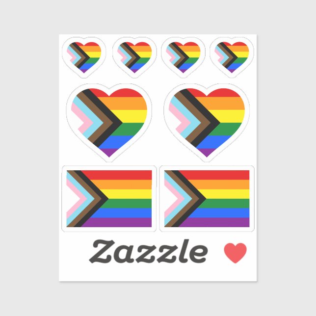 LGBTQ & Pride - Rainbow Progress Flag /Heart vinyl Sticker (Sheet)