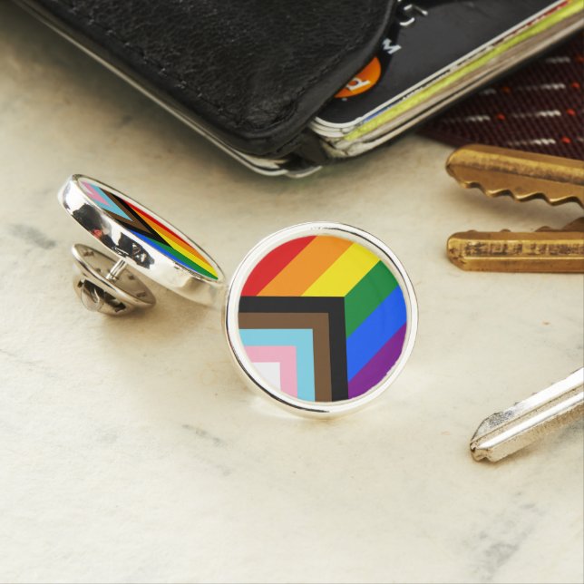LGBTQ & Pride - Rainbow Progress Flag Lapel Pin (In Situ)