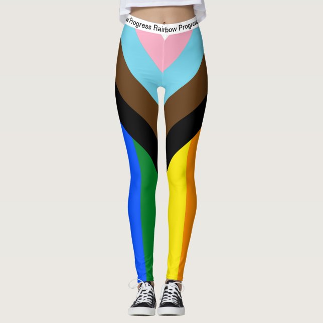 LGBTQ & Pride - Rainbow Progress Flag Leggings (Front)