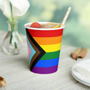 LGBTQ & Pride - Rainbow Progress Flag Paper Cups