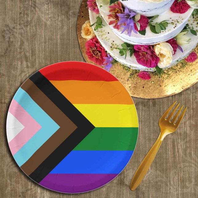LGBTQ & Pride - Rainbow Progress Flag Paper Plates (Creator Uploaded)