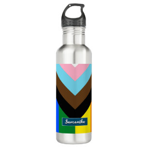 LGBTQ & Pride - Rainbow Progress Flag, Personalize Stainless Steel Water Bottle