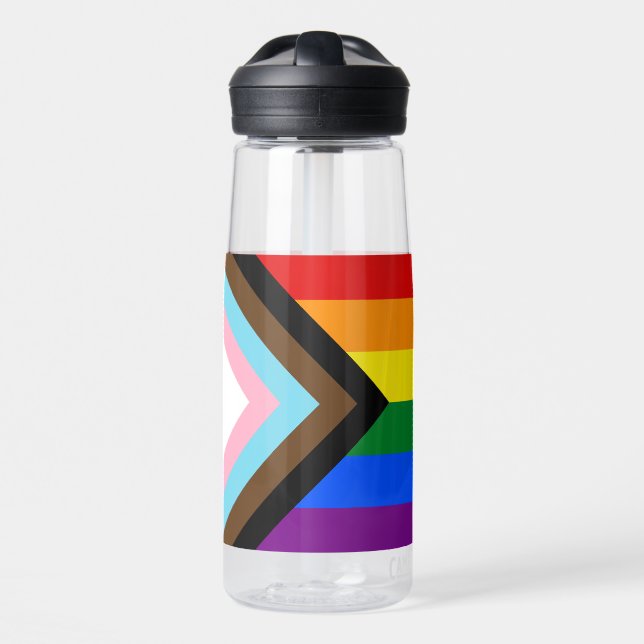 LGBTQ & Pride - Rainbow Progress Flag Water Bottle (Front)