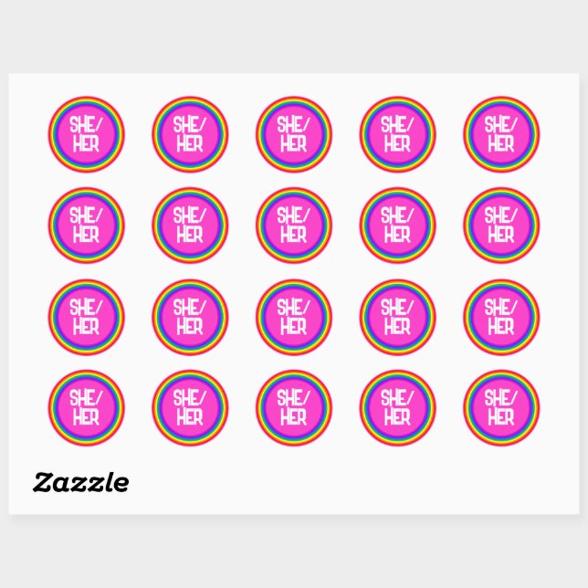 LGBTQ Pride Rainbow Pronouns She Her Classic Round Sticker (Sheet)