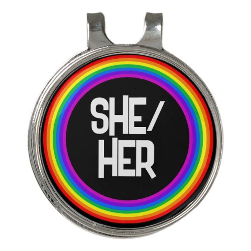 LGBTQ Pride Rainbow Pronouns She Her Golf Hat Clip