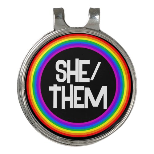 LGBTQ Pride Rainbow Pronouns She Them Golf Hat Clip
