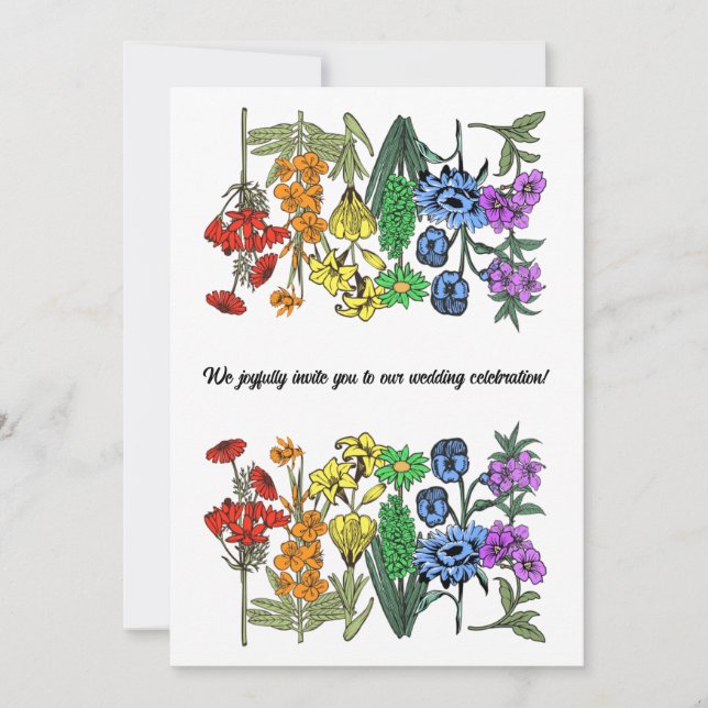 LGBTQ Pride Rainbow Vintage Flower Wedding Invitation (Front)