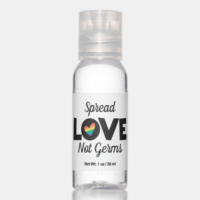 LGBTQ Pride spread love not germs rainbow heart Hand Sanitizer (Front)